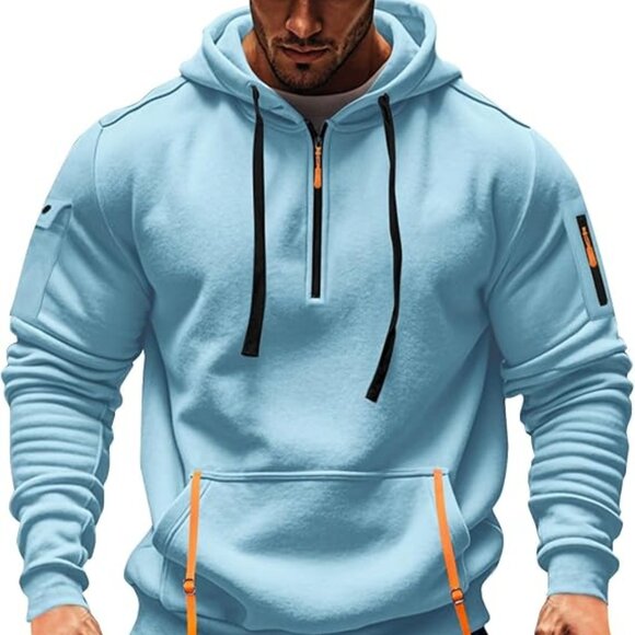 Men's Blue Tactical Quarter Zip Pullover Long Sleeve Hoodie Sweatshirt Sz 5XL - Picture 1 of 4